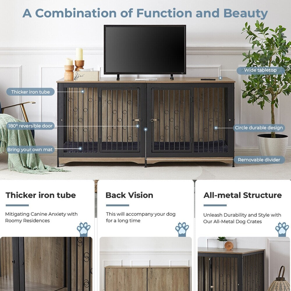 70.86'' Meuble-TV pour chien, grand modèle, avec coussin et deux compartiments (sans coussin)