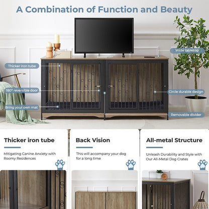 70.86'' Meuble-TV pour chien, grand modèle, avec coussin et deux compartiments (sans coussin)