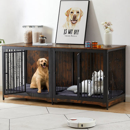 70.86'' Meuble-TV pour chien, grand modèle, avec coussin et deux compartiments (sans coussin)