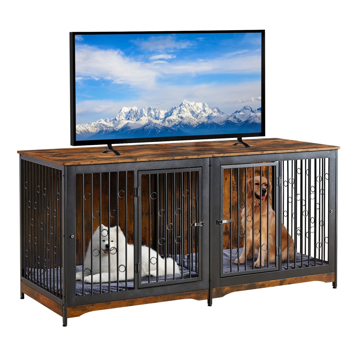 70.86'' Meuble-TV pour chien, grand modèle, avec coussin et deux compartiments (sans coussin)
