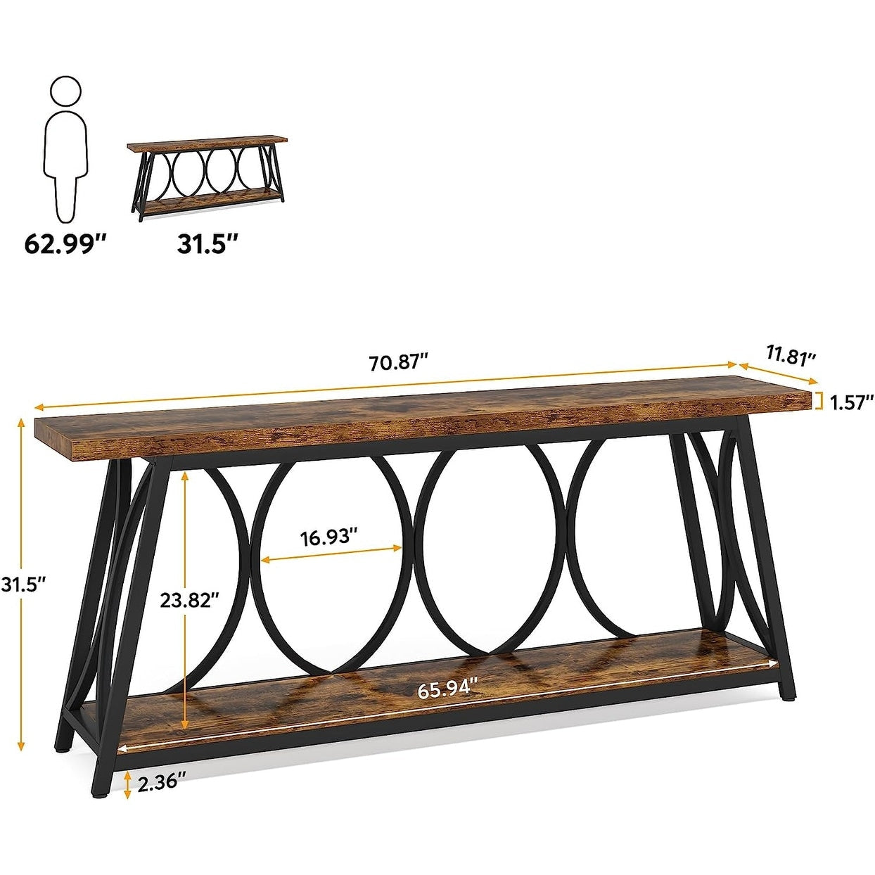 Table de console extra longue de 180 cm, table d'appoint pour canapé, pour salon