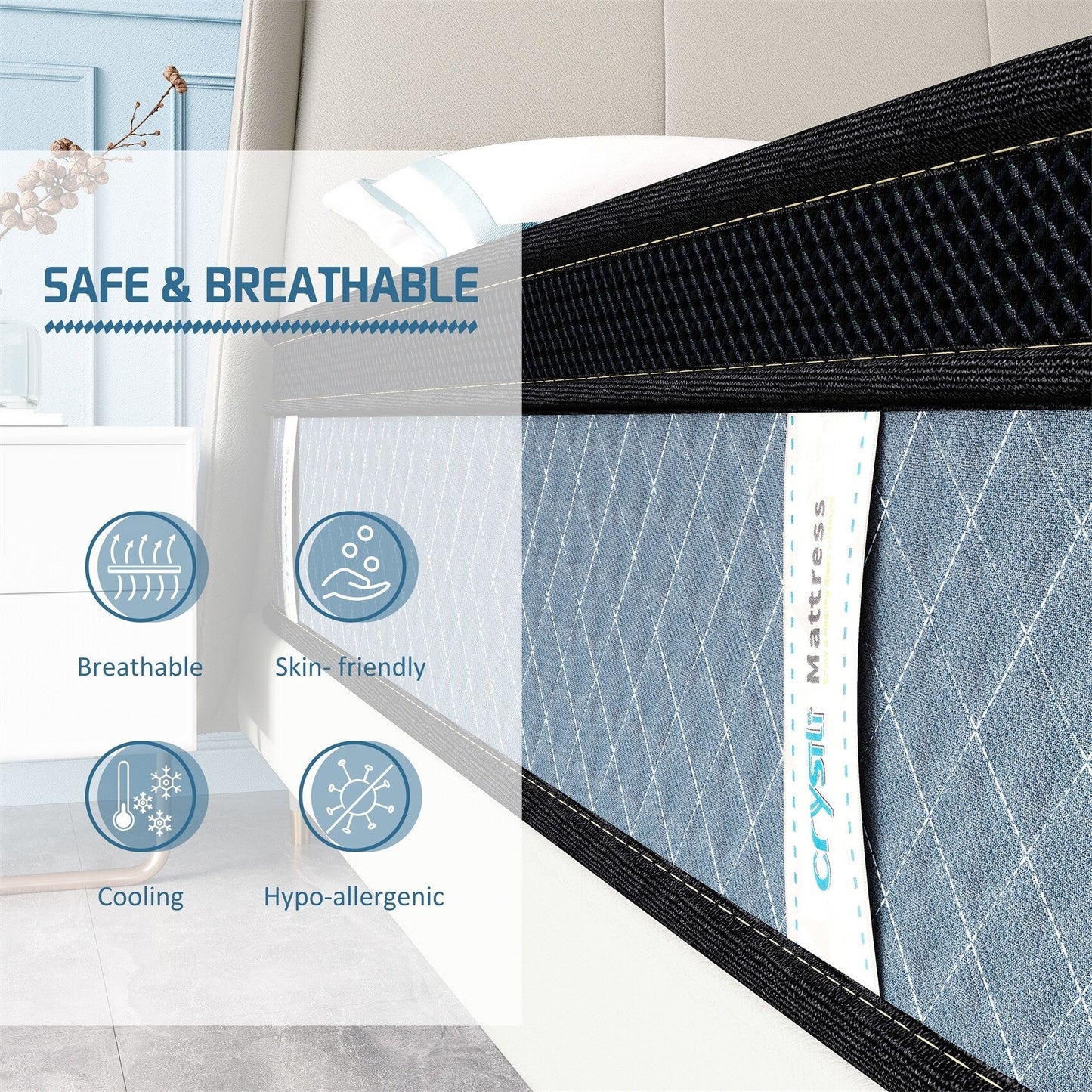 Matelas hybride en mousse à mémoire de forme à refroidissement rapide, densité moyenne, livré dans une boîte (8 pouces)