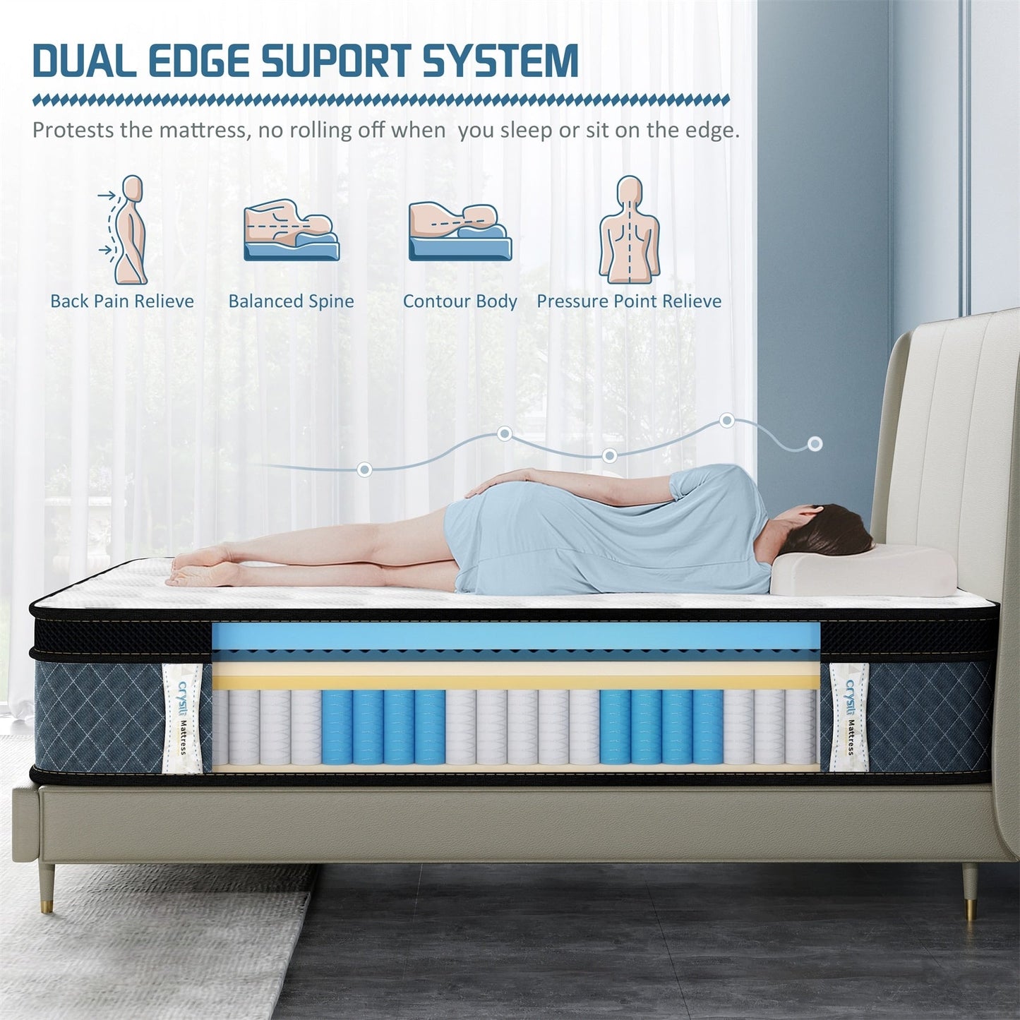 Matelas hybride en mousse à mémoire de forme à refroidissement rapide, densité moyenne, livré dans une boîte (8 pouces)
