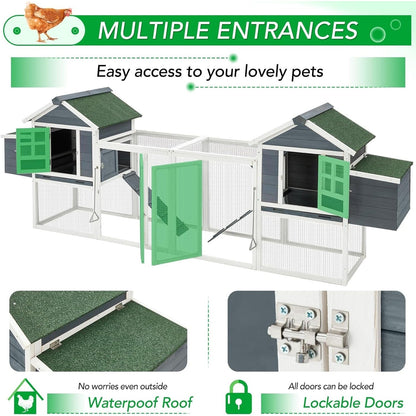 Grand poulailler AECOJOY de 144 pouces avec enclos, en bois, pour volailles.