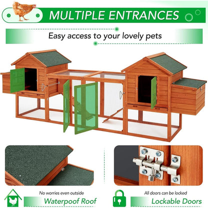 Grand poulailler AECOJOY de 144 pouces avec enclos, en bois, pour volailles.