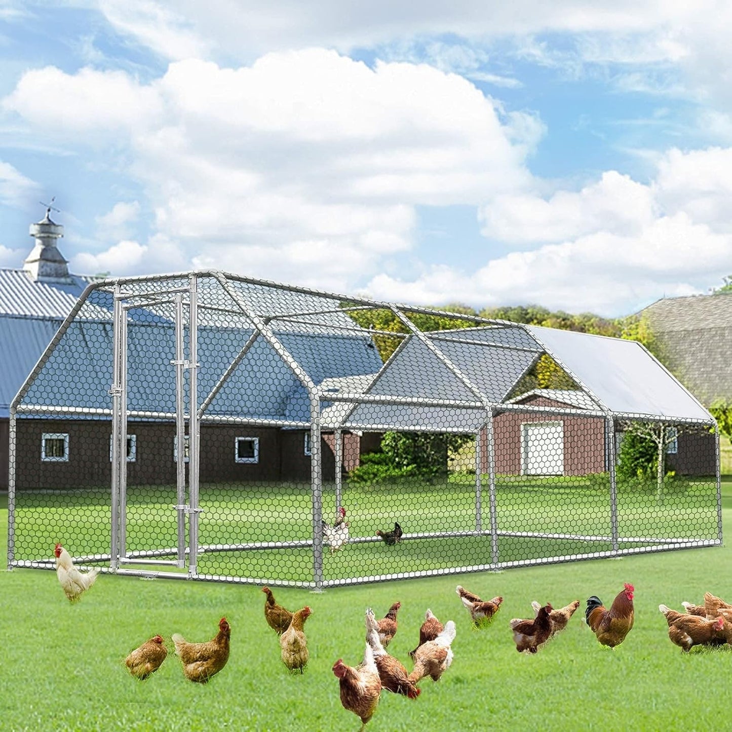 AECOJOY Grand poulailler métallique, enclos à poules métallique, cage à poules métallique à accès facile