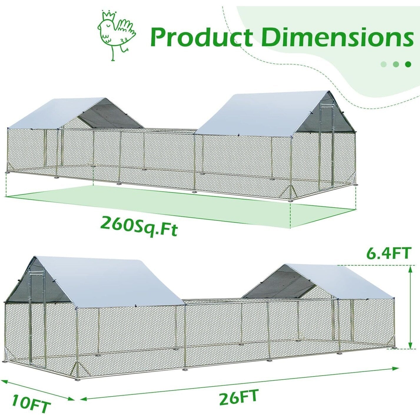 AECOJOY Grand poulailler métallique, enclos à poules métallique, cage à poules métallique à accès facile
