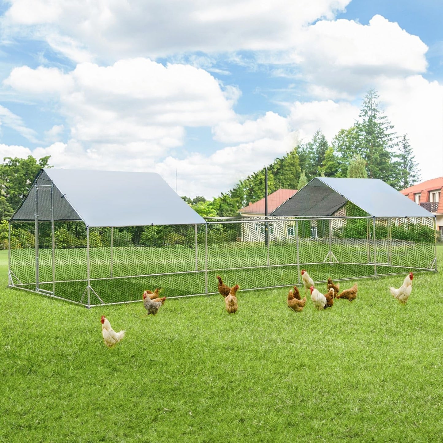 AECOJOY Grand poulailler métallique, enclos à poules métallique, cage à poules métallique à accès facile