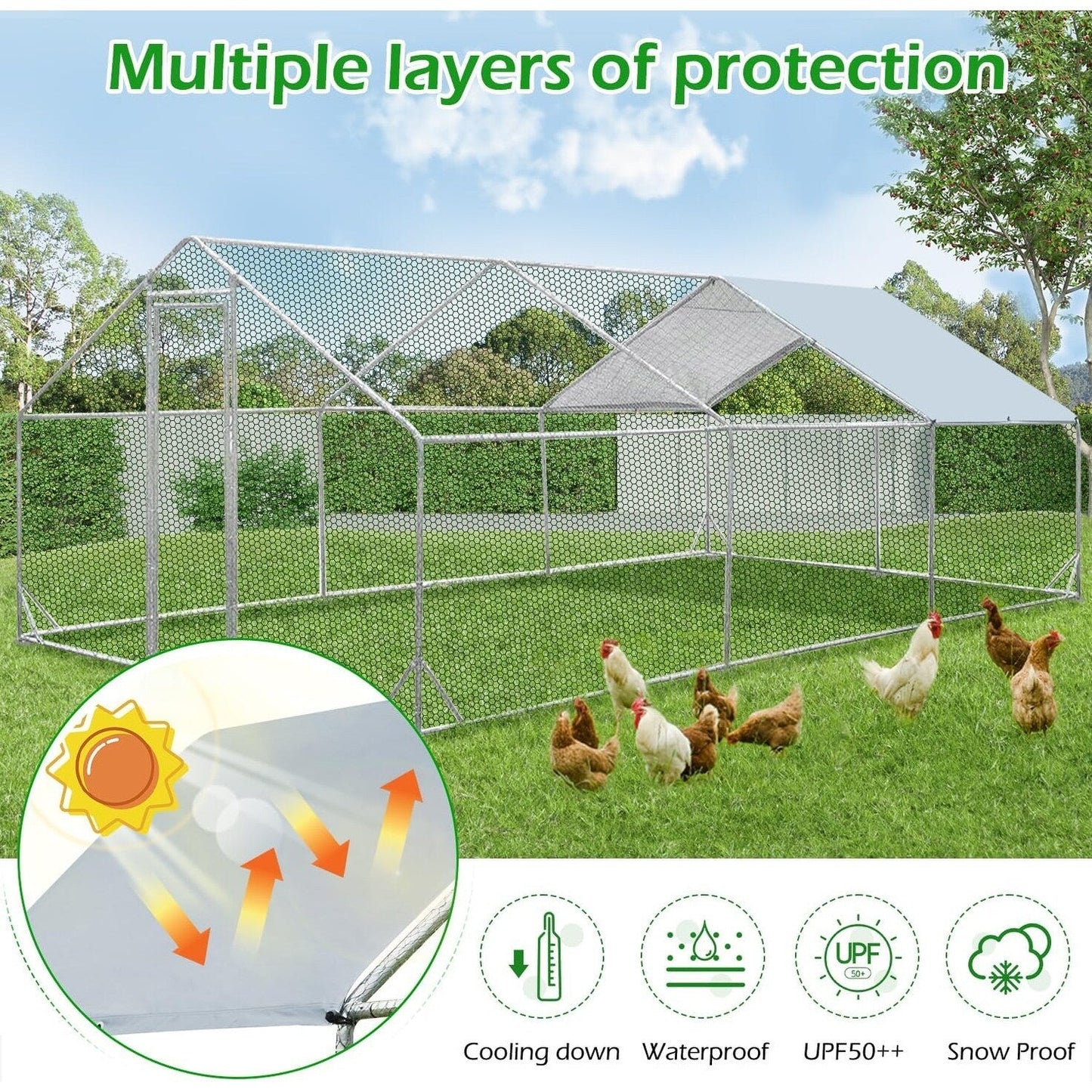 AECOJOY Grand poulailler métallique, enclos à poules métallique, cage à poules métallique à accès facile