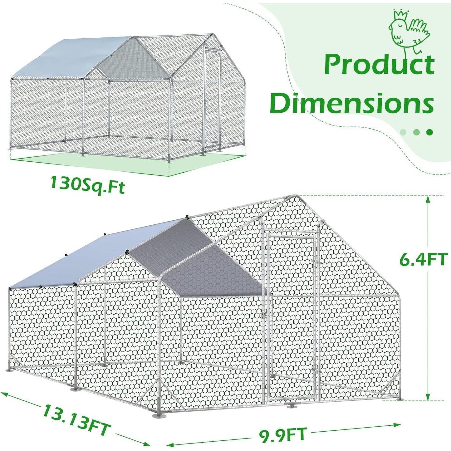 AECOJOY Grand poulailler métallique, enclos à poules métallique, cage à poules métallique à accès facile