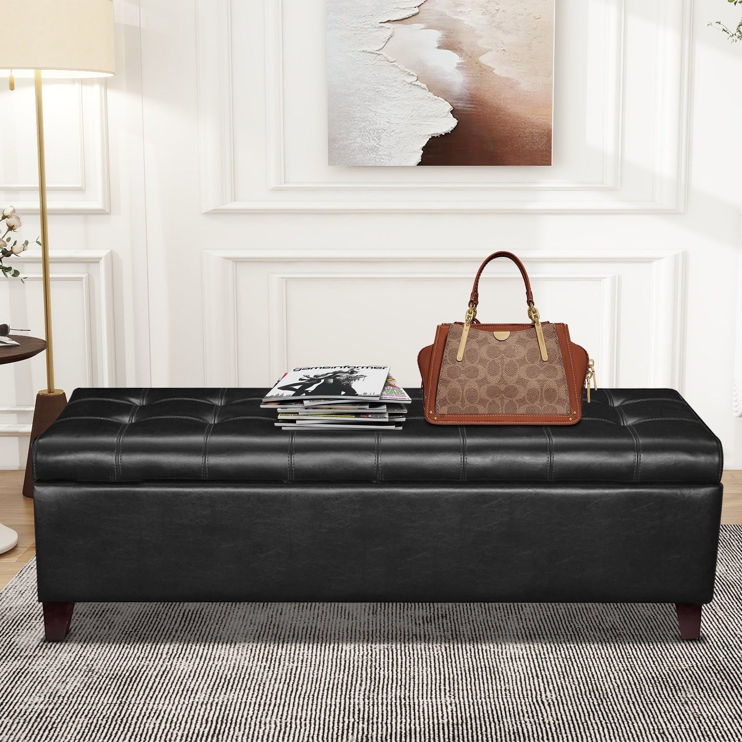 Tabouret coffre à rangement Adeco 50 en simili cuir