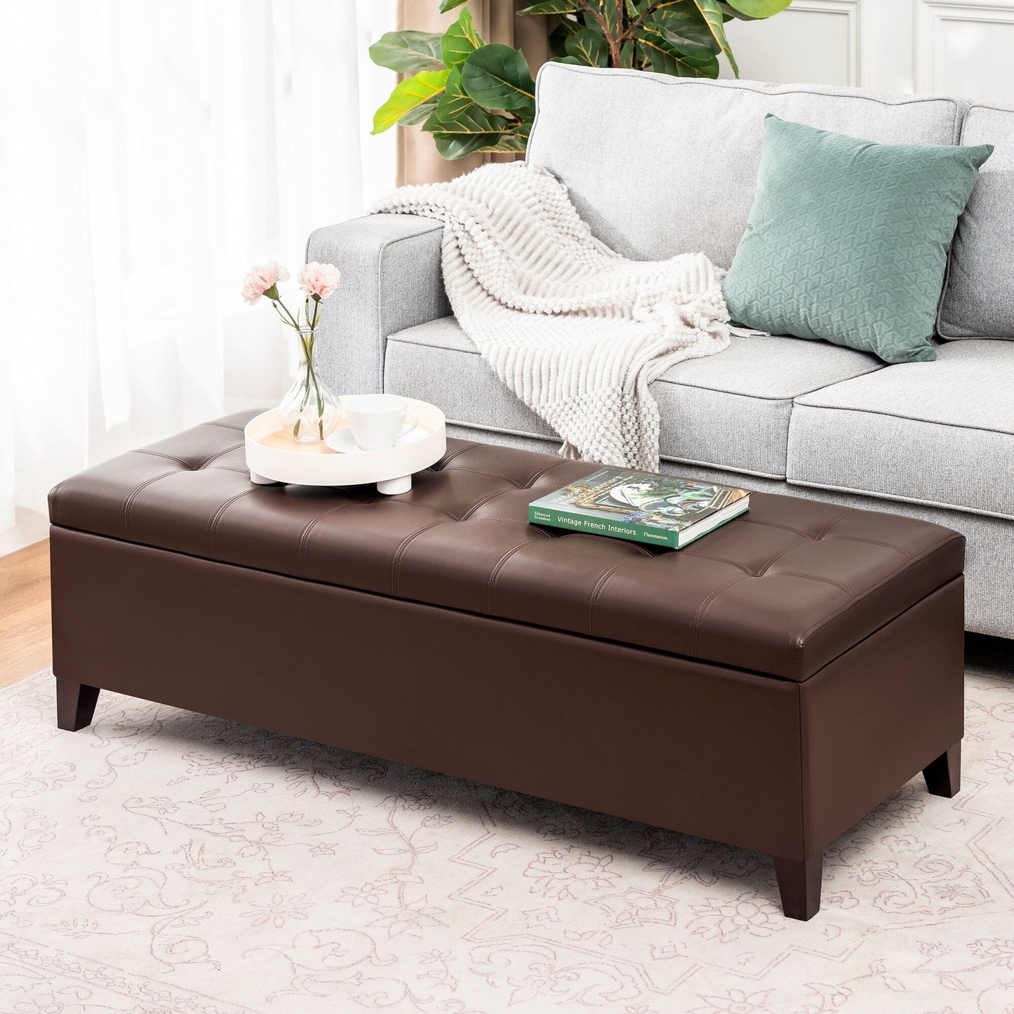 Tabouret coffre à rangement Adeco 50 en simili cuir