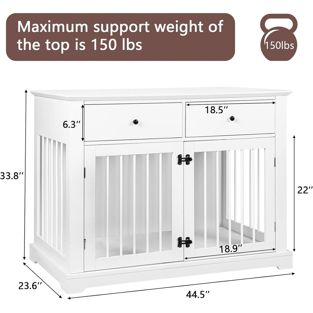 BOSSIN Meuble-cage pour chien de grande taille (112 cm), table de chevet en bois pour chenil avec tiroirs de rangement, cage décorative pour animaux de compagnie.