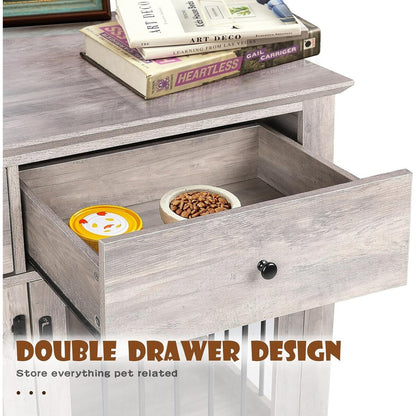 BOSSIN Meuble-cage pour chien de grande taille (112 cm), table de chevet en bois pour chenil avec tiroirs de rangement, cage décorative pour animaux de compagnie.