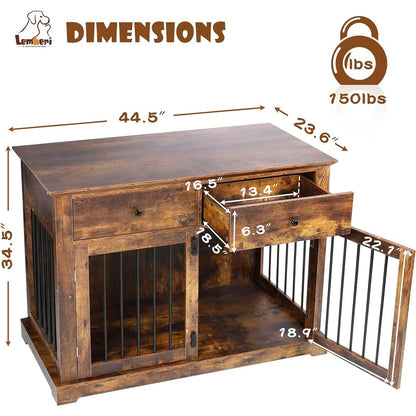 BOSSIN Meuble-cage pour chien de grande taille (112 cm), table de chevet en bois pour chenil avec tiroirs de rangement, cage décorative pour animaux de compagnie.