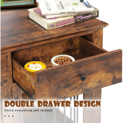 BOSSIN Meuble-cage pour chien de grande taille (112 cm), table de chevet en bois pour chenil avec tiroirs de rangement, cage décorative pour animaux de compagnie.