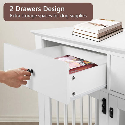 BOSSIN Meuble-cage pour chien de grande taille (112 cm), table de chevet en bois pour chenil avec tiroirs de rangement, cage décorative pour animaux de compagnie.