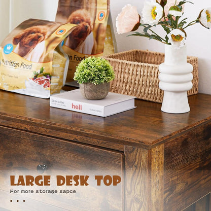 BOSSIN Meuble-cage pour chien de grande taille (112 cm), table de chevet en bois pour chenil avec tiroirs de rangement, cage décorative pour animaux de compagnie.