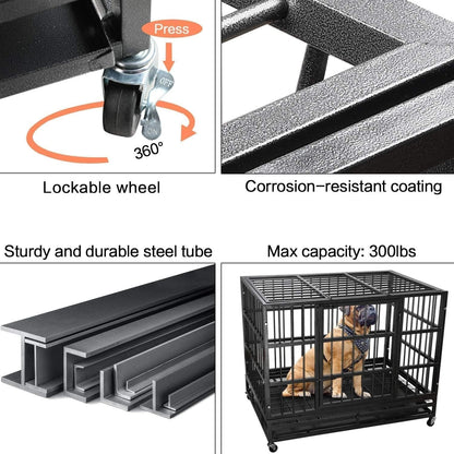 Cage pour chien BOSSIN 48/38 pouces, très résistante et indestructible, cage à chien anti-fuite avec roues verrouillables.