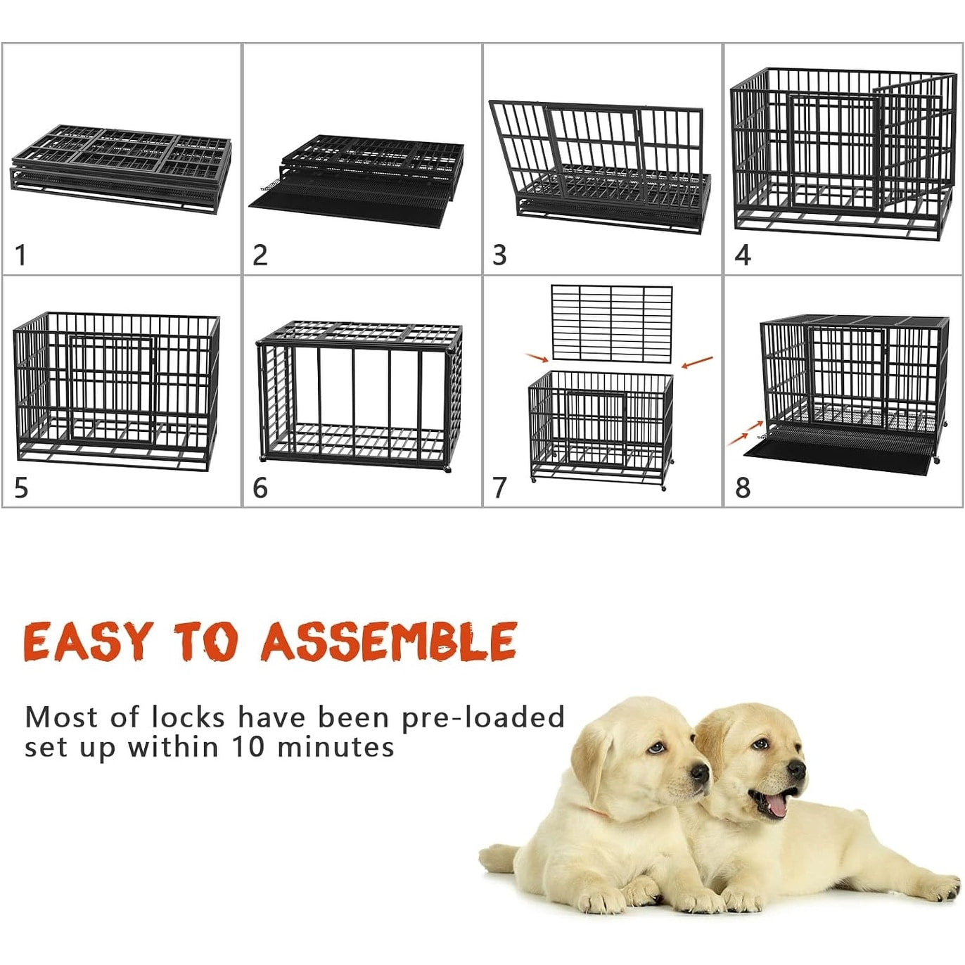 Cage pour chien BOSSIN 48/38 pouces, très résistante et indestructible, cage à chien anti-fuite avec roues verrouillables.