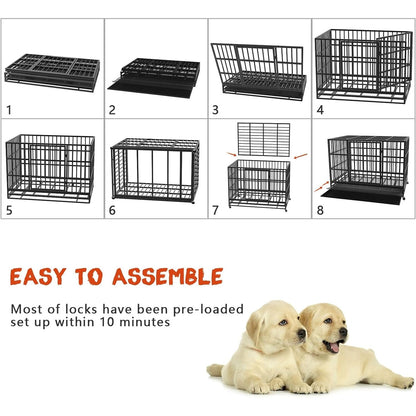Cage pour chien BOSSIN 48/38 pouces, très résistante et indestructible, cage à chien anti-fuite avec roues verrouillables.