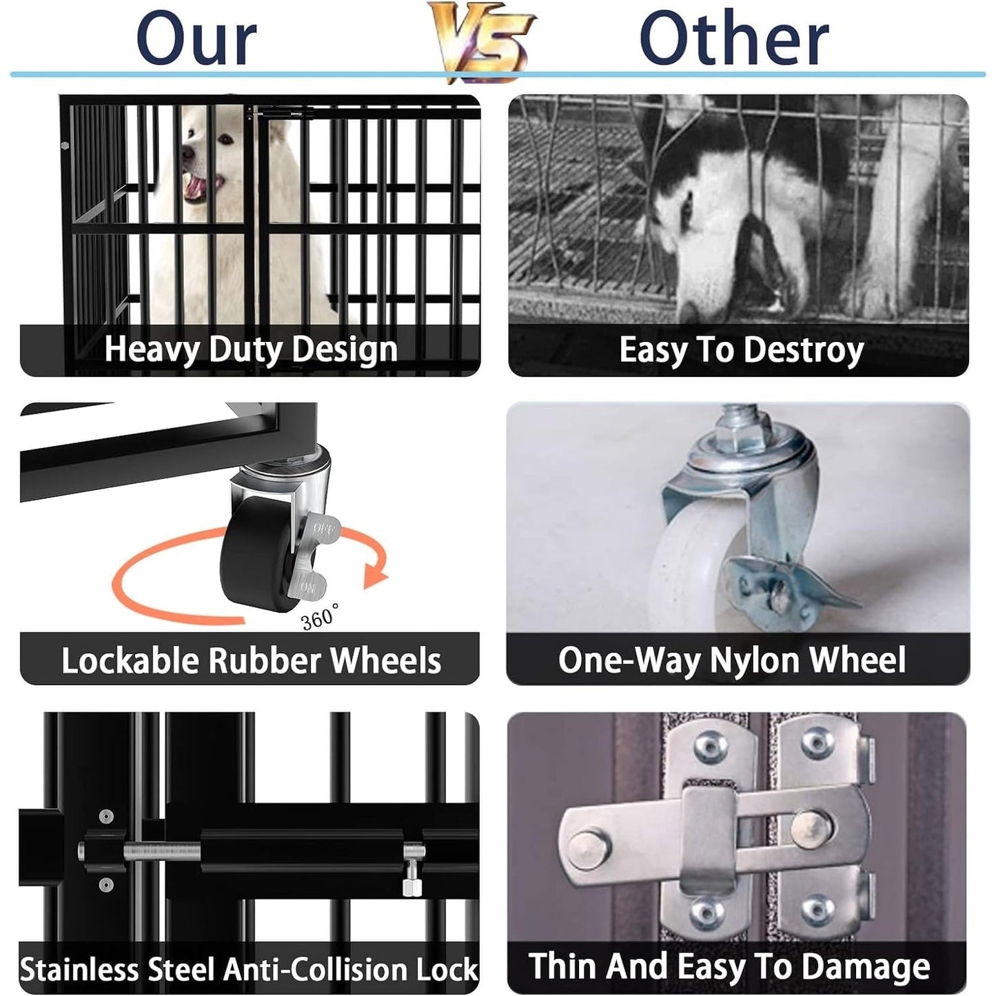 Cage pour chien BOSSIN 48/38 pouces, très résistante et indestructible, cage à chien anti-fuite avec roues verrouillables.