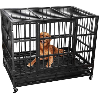 Cage pour chien BOSSIN 48/38 pouces, très résistante et indestructible, cage à chien anti-fuite avec roues verrouillables.