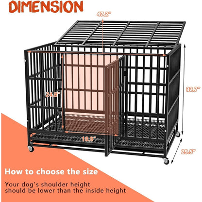 Cage pour chien BOSSIN 48/38 pouces, très résistante et indestructible, cage à chien anti-fuite avec roues verrouillables.