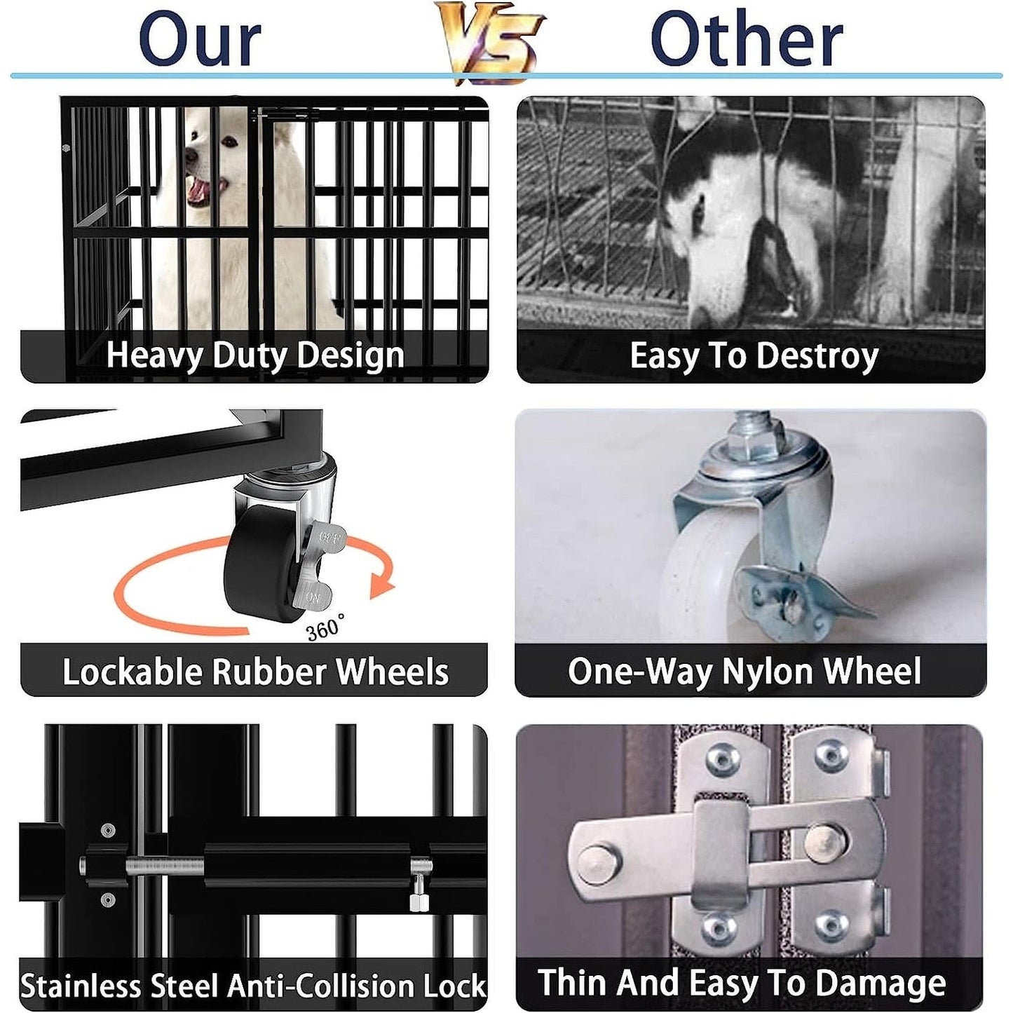 Cage pour chien BOSSIN 48/38 pouces, très résistante et indestructible, cage à chien anti-fuite avec roues verrouillables.