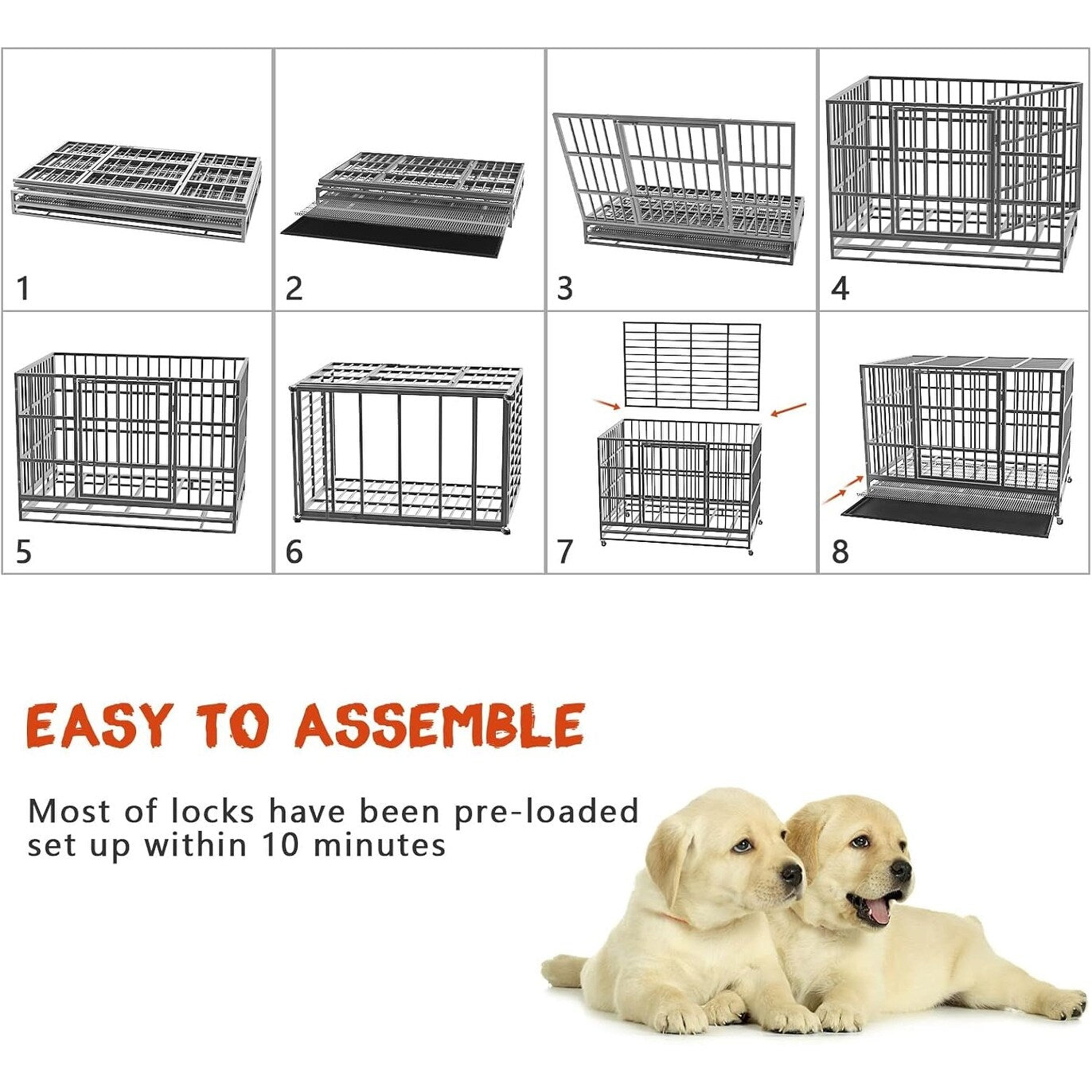 Cage pour chien BOSSIN 48/38 pouces, très résistante et indestructible, cage à chien anti-fuite avec roues verrouillables.