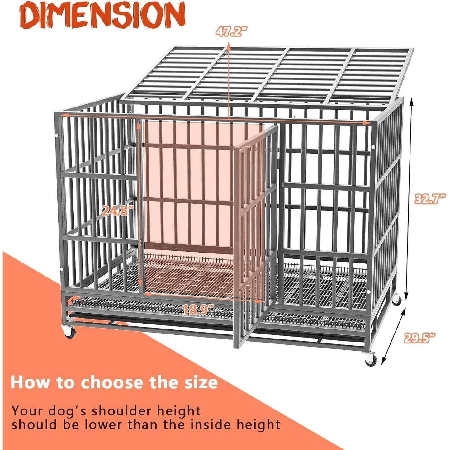 Cage pour chien BOSSIN 48/38 pouces, très résistante et indestructible, cage à chien anti-fuite avec roues verrouillables.