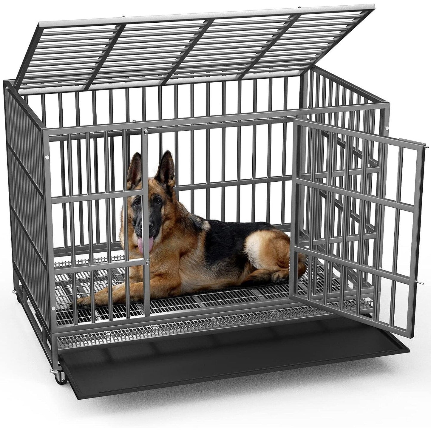 Cage pour chien BOSSIN 48/38 pouces, très résistante et indestructible, cage à chien anti-fuite avec roues verrouillables.