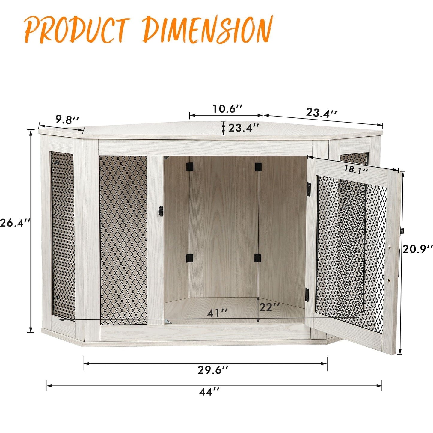 BOSSIN Meuble-côte pour chien d'angle, 112/132 cm (44/52 pouces) en bois avec grillage, cabane à chien décorative en bois pour usage intérieur.