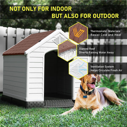 BOSSIN Cabane pour chien en plastique pour chiens de petite à grande taille, abri pour chiot isolé pour intérieur et extérieur avec sol surélevé