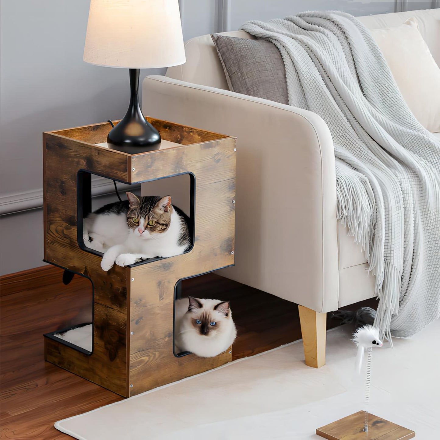 Maison pour chat, lit pour chat, arbre à chat avec surface à gratter et coussins amovibles