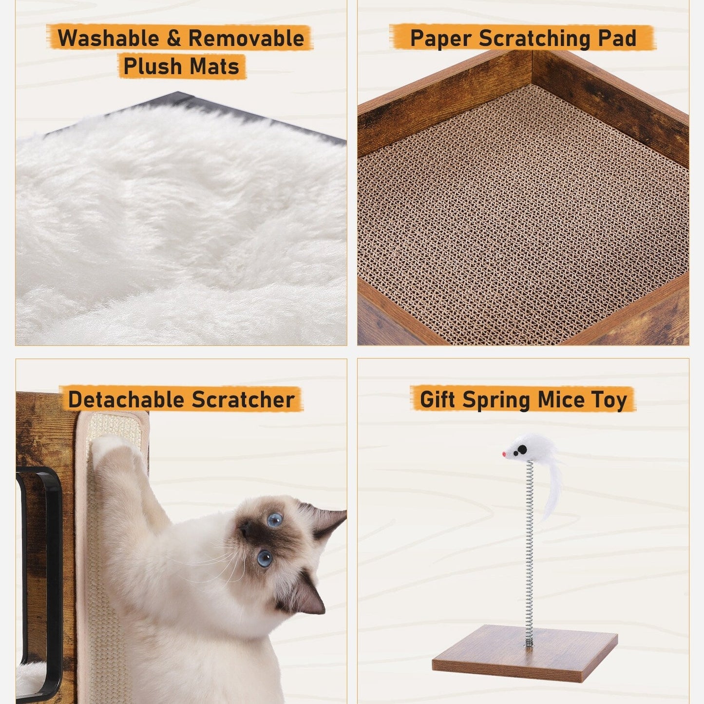 Maison pour chat, lit pour chat, arbre à chat avec surface à gratter et coussins amovibles