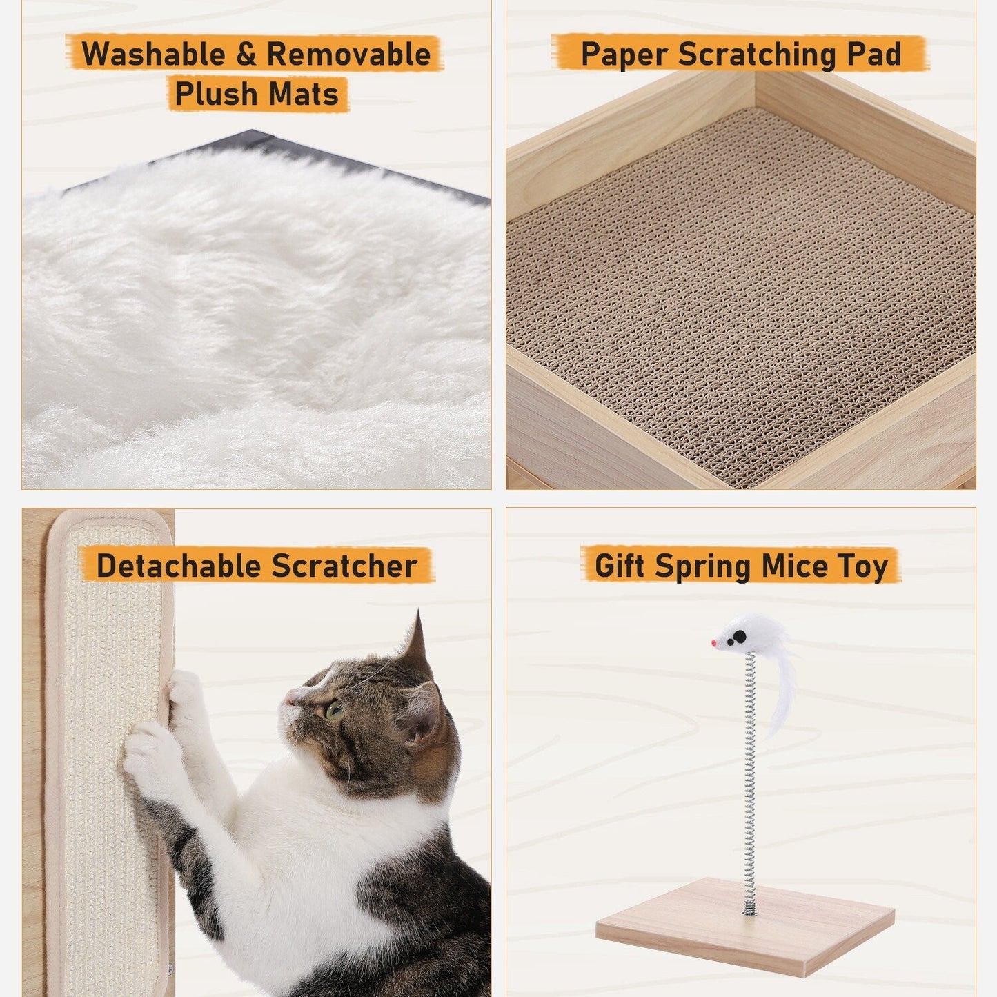 Maison pour chat, lit pour chat, arbre à chat avec surface à gratter et coussins amovibles