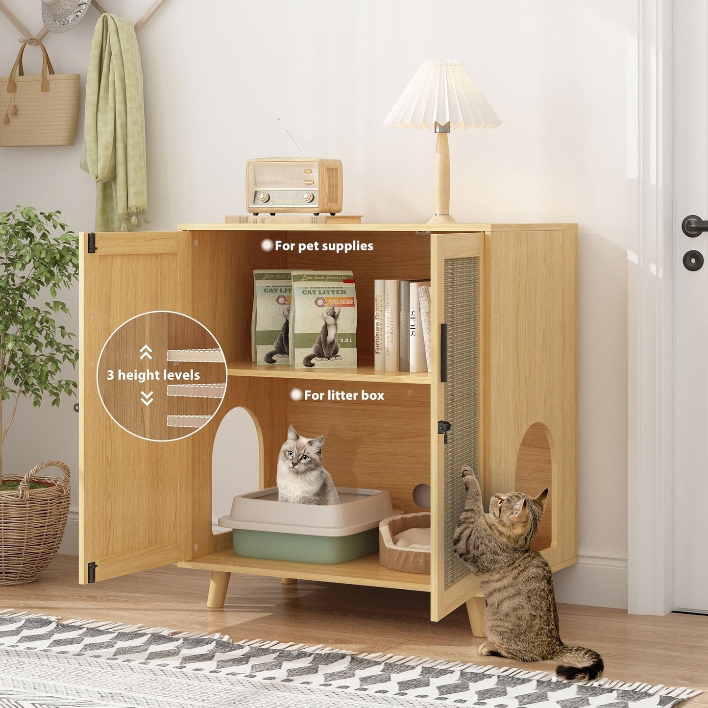 Abri pour litière de chat, maison pour chat, table d'appoint, armoire, bibliothèque