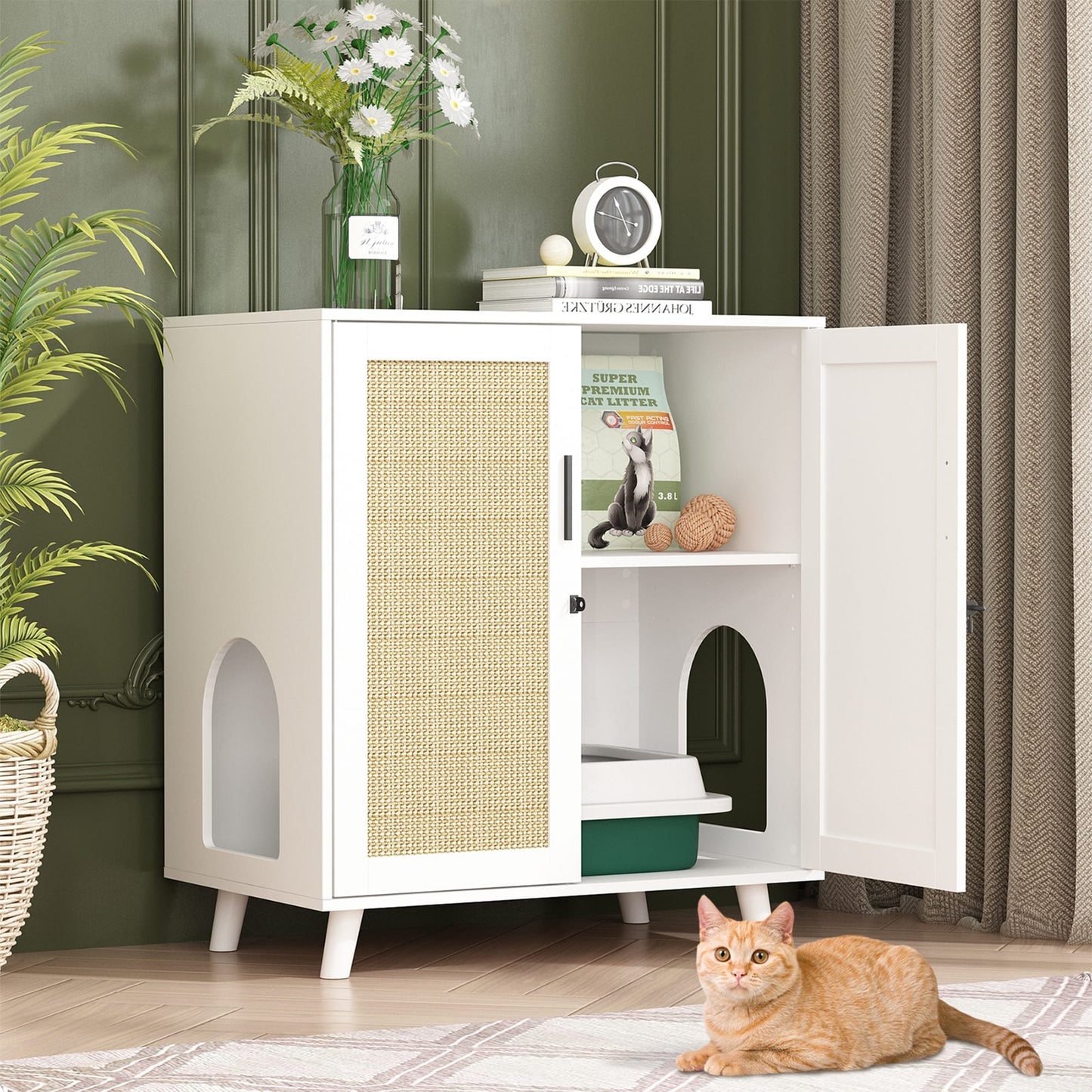 Abri pour litière de chat, maison pour chat, table d'appoint, armoire, bibliothèque
