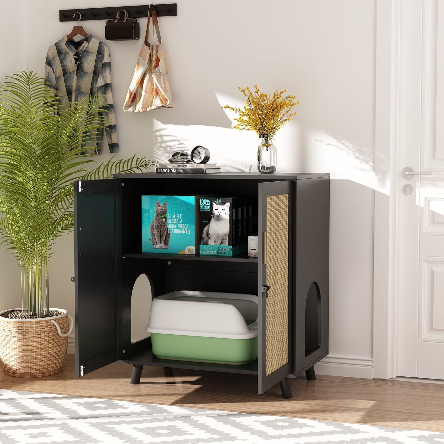 Abri pour litière de chat, maison pour chat, table d'appoint, armoire, bibliothèque