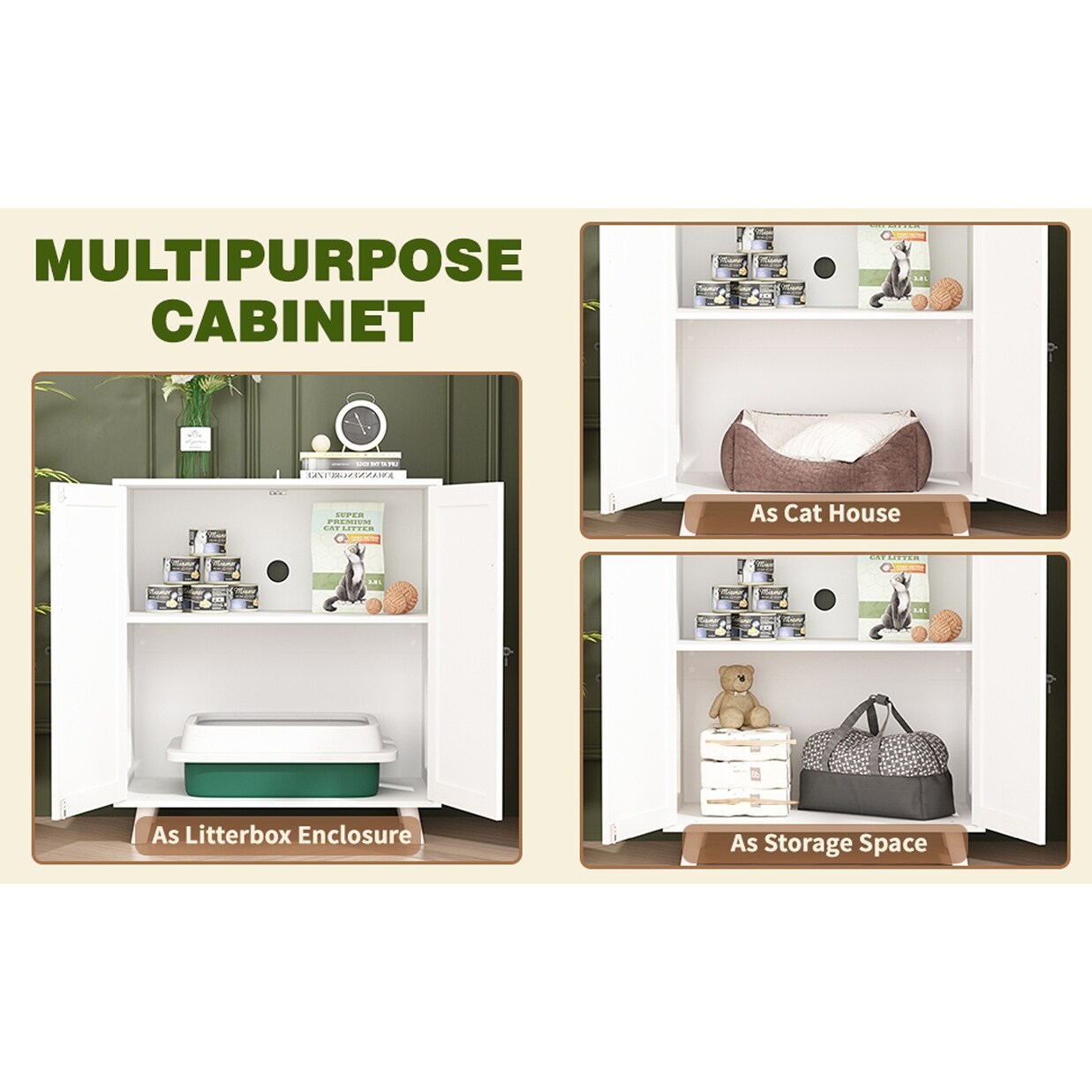 Abri pour litière de chat, maison pour chat, table d'appoint, armoire, bibliothèque