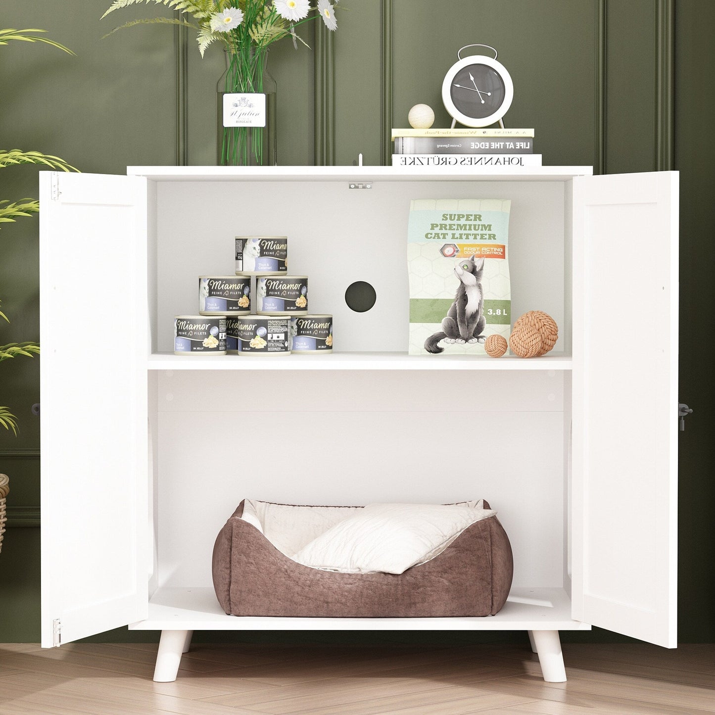 Abri pour litière de chat, maison pour chat, table d'appoint, armoire, bibliothèque