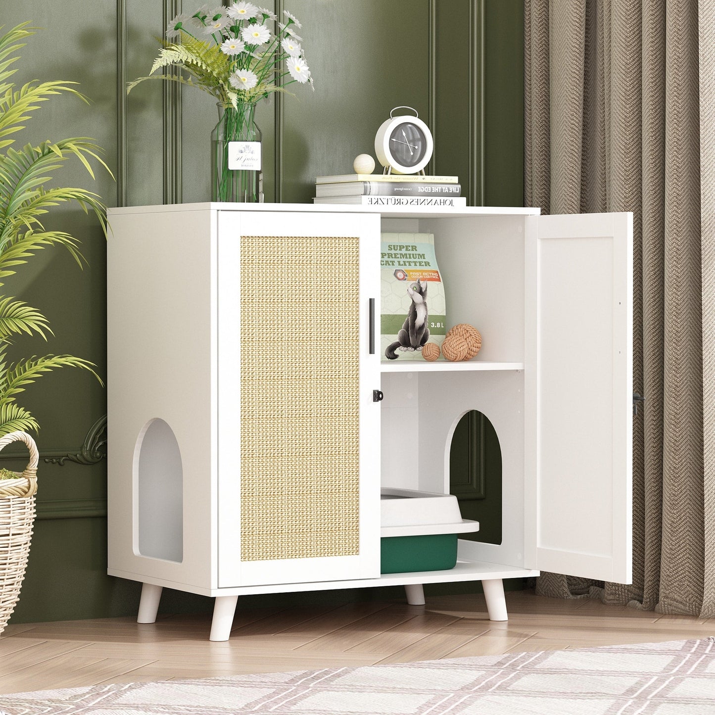 Abri pour litière de chat, maison pour chat, table d'appoint, armoire, bibliothèque