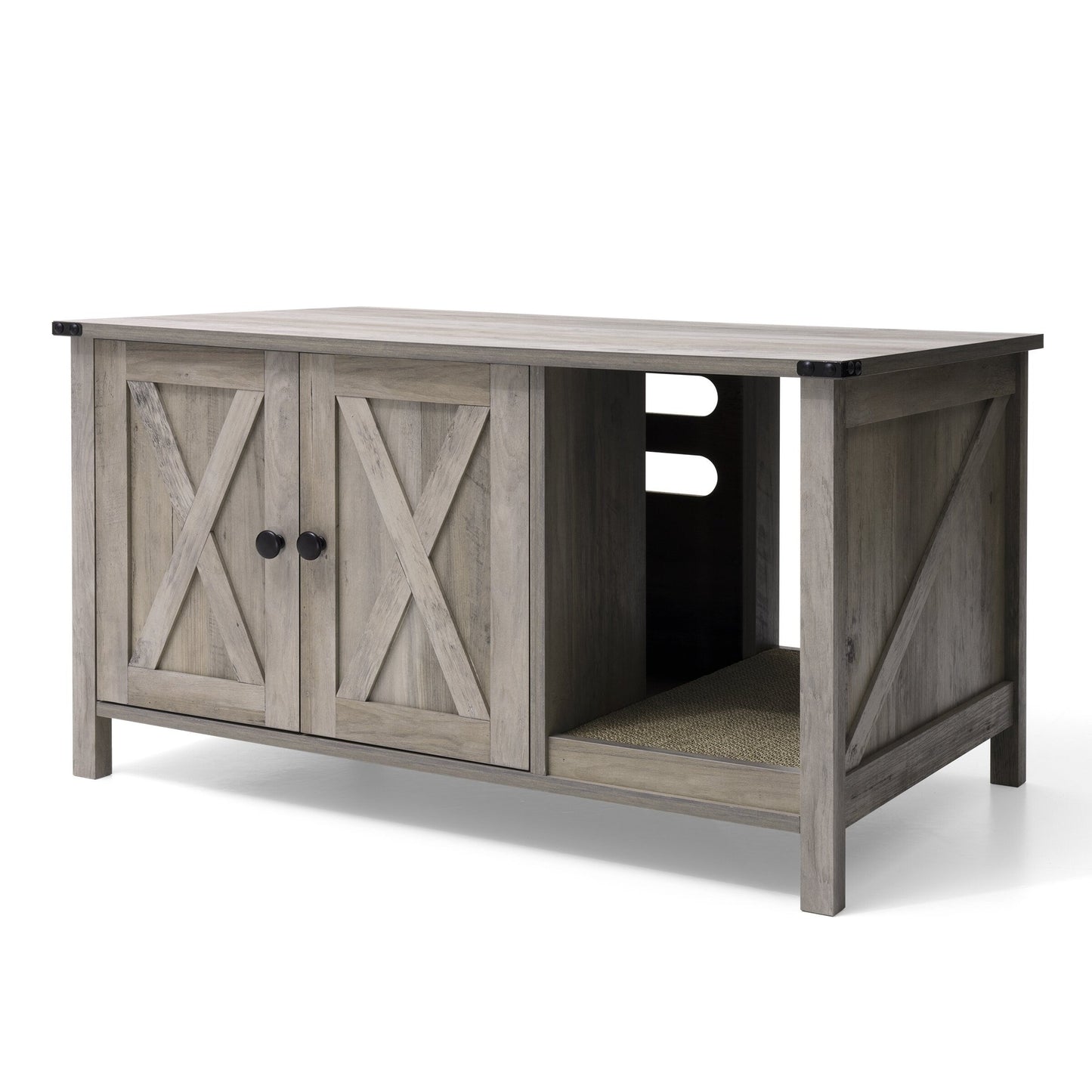 Abri pour litière de chat, meuble de toilettes pour chat en bois dissimulé avec arbre à gratter.