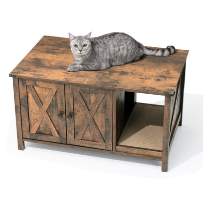 Abri pour litière de chat, meuble de toilettes pour chat en bois dissimulé avec arbre à gratter.