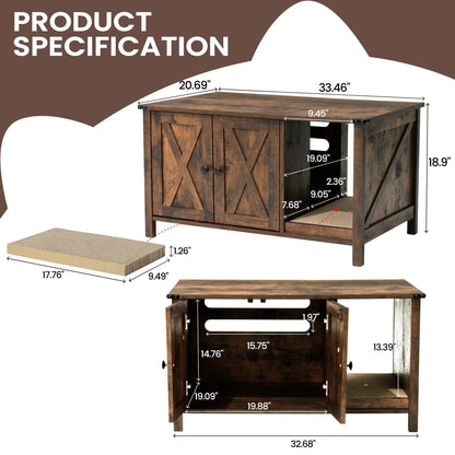 Abri pour litière de chat, meuble de toilettes pour chat en bois dissimulé avec arbre à gratter.