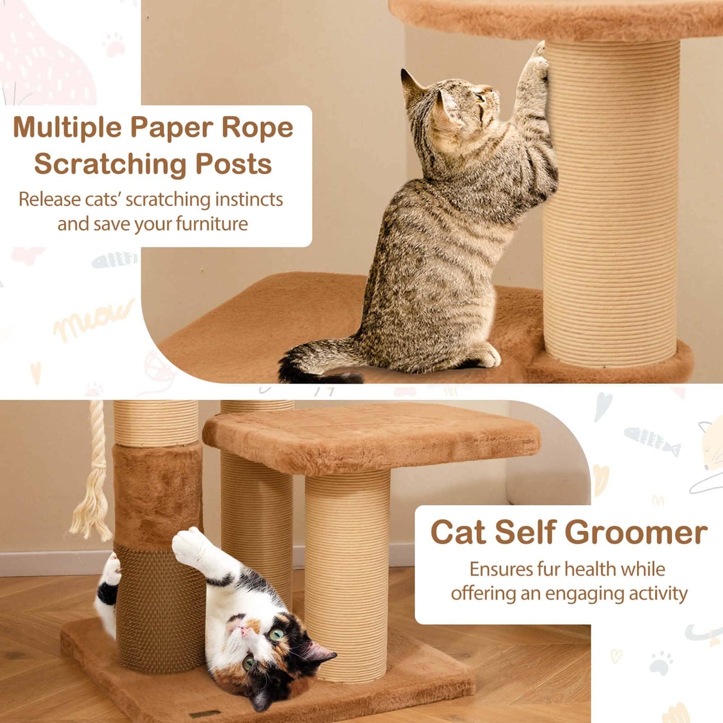 Arbre à chat Costway 65 pouces pour intérieur avec perchoir rembourré et brosse de toilettage - Voir les détails