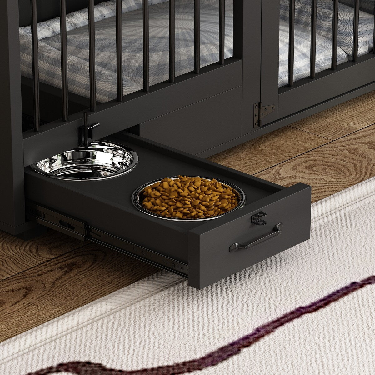 Meuble-kennel pour chien - Cabane en bois pour chien avec cloison et 2 tiroirs