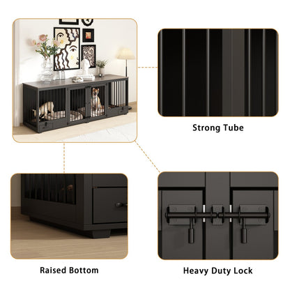 Meuble-kennel pour chien - Cabane en bois pour chien avec cloison et 2 tiroirs