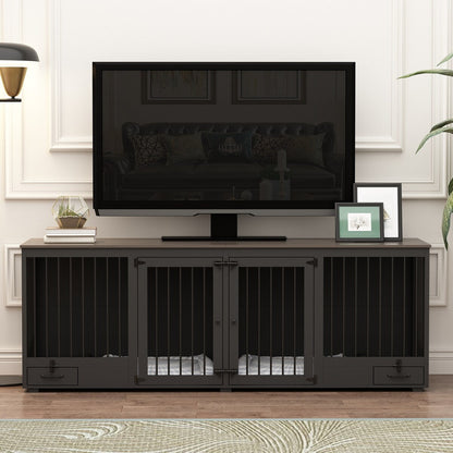 Meuble-kennel pour chien - Cabane en bois pour chien avec cloison et 2 tiroirs